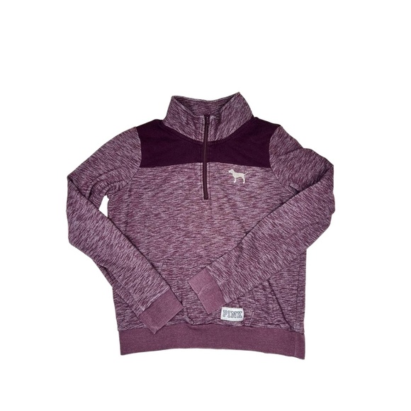 PINK Womens Size M Maroon Quarter-Zip Sweatshirt Logo Athleisure - Picture 2 of 7